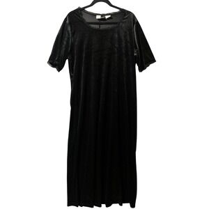 Vintage Velvet Dress Plus Size Black Maxi‎ 16W Ruffle Trim Whimsygoth Witchycore